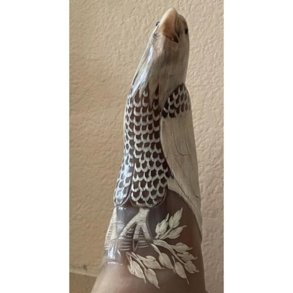 Native American Hand-Carved Water Buffalo Horn Eagle Sculpture Wooden Base - Picture 3 of 8